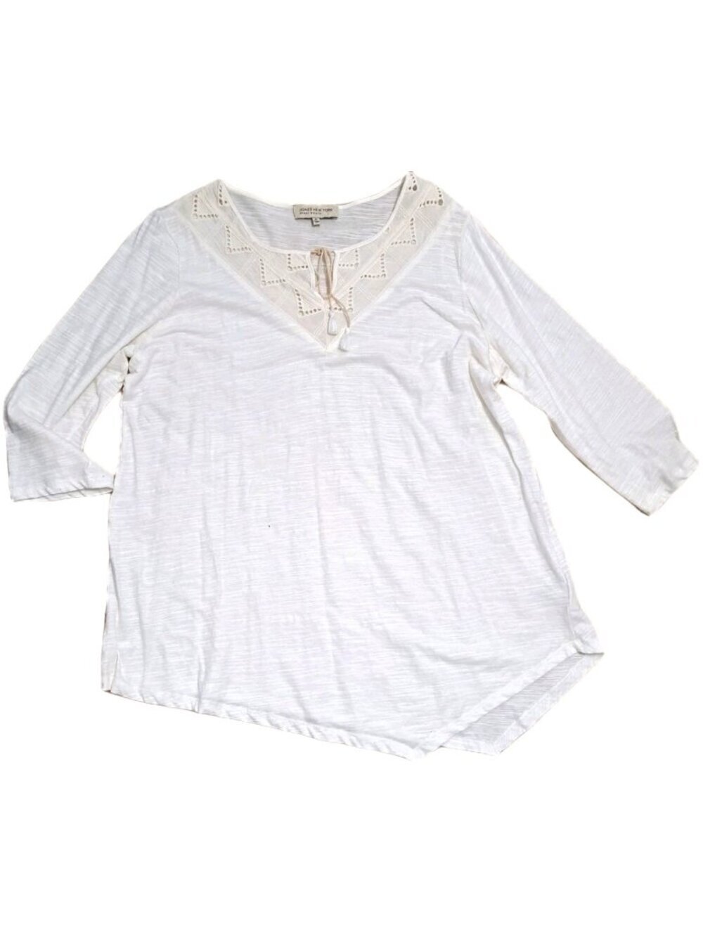 Jones New York Sport Woman IX Ecru 3/4 Sleeve Embroidered Tunic Boho Gauzy